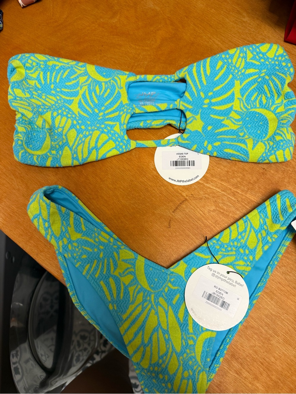 Turquoise & Lime Patterned Bandeau Bikini Set